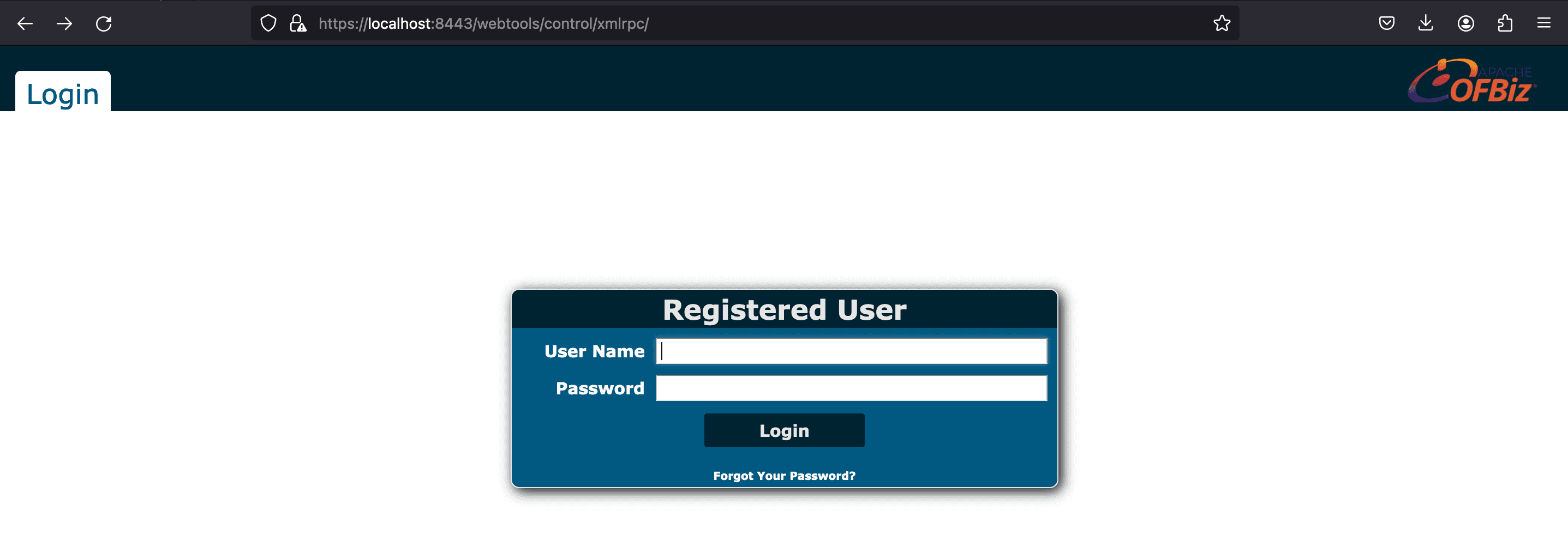 This is the Apache OFBiz Login Page